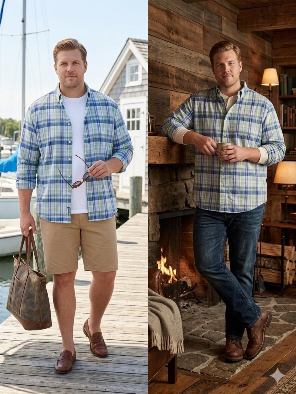 Clearwater Outfitters blue, lime green, and white plaid shirt XXL